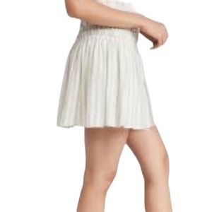 Madewell pleaded pinstripes ruched smocked waste mini skirt gray, gold xs